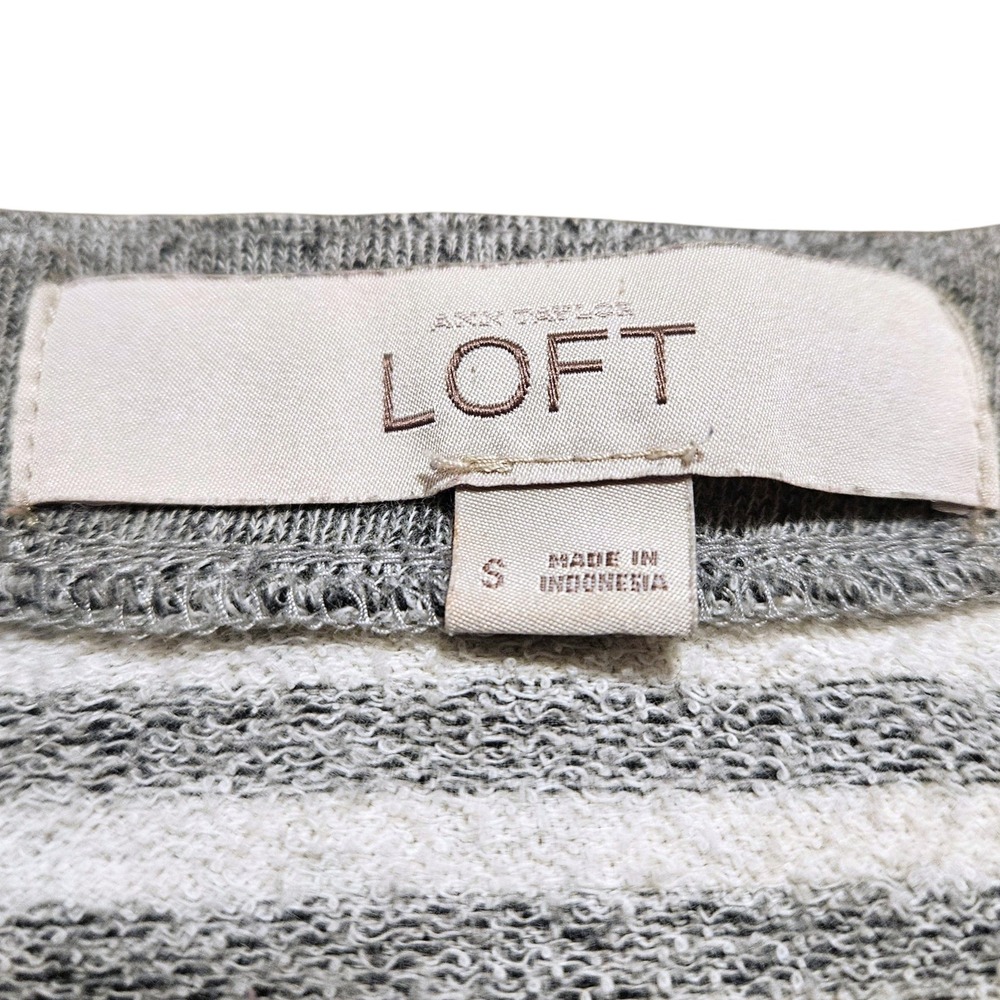 LOFT Striped Zip Shoulder Long Sleeve Top Gray White Size Small Casual - Picture 8 of 13